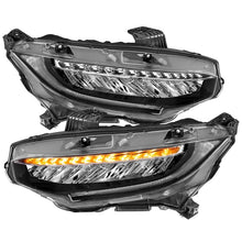 Load image into Gallery viewer, ANZO 16-17 Honda Civic Projector Headlights Plank Style Black w/Amber/Sequential Turn Signal 121527