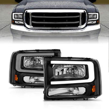 Load image into Gallery viewer, ANZO 99-04 Ford F250/F350/F450/Excursion (excl. 99) Crystal Headlights - w/ Light Bar Black Housing 111549