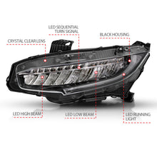 Load image into Gallery viewer, ANZO 16-17 Honda Civic Projector Headlights Plank Style Black w/Amber/Sequential Turn Signal 121527