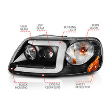 Load image into Gallery viewer, ANZO 1997-2003 Ford F-150 Projector Headlights w/ Light Bar Black Housing 111503