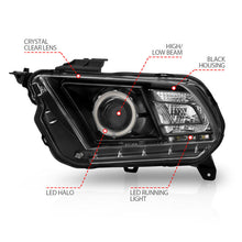Load image into Gallery viewer, Anzo 2010-2014 Ford Mustang Projector Headlights w/ Halo Black (CCFL)
