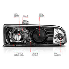 Load image into Gallery viewer, Anzo 1998-2005 Chevrolet S-10 Projector Headlights w/ Halo Black