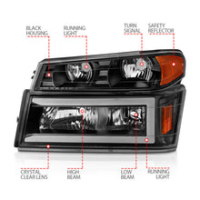 Load image into Gallery viewer, ANZO 04-12 GM Colorado/Canyon/I-Series Crystal Headlights - w/ Light Bar Black Housing 4pcs 111558