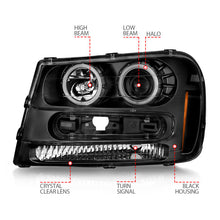 Load image into Gallery viewer, ANZO 02-09 Chevrolet Trailblazer (Will Not Fit 06-09 LT) Projector Headlights w/Halo Black Housing 111572