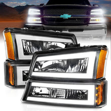 Load image into Gallery viewer, ANZO 2003-2006 Chevrolet Silverado 1500 Crystal Headlights w/ Light Bar Black Housing 111501