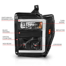 Load image into Gallery viewer, ANZO 08-10 Ford F-250 - F-550 Super Duty Projector Headlights w/ Light Bar Switchback Black Housing 111586