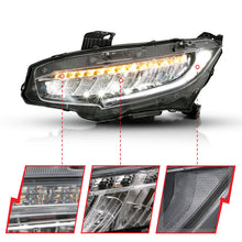 Load image into Gallery viewer, ANZO 16-17 Honda Civic Projector Headlights Plank Style Black w/Amber/Sequential Turn Signal 121527