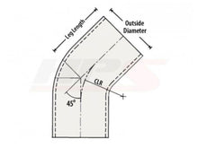 Load image into Gallery viewer, HPS Performance Products HPS 1" OD 45 Degree Bend 6061 Aluminum Elbow Pipe Tubing 16 Gauge w/ 1-1/2" CLR