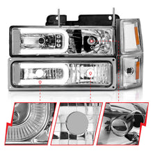 Load image into Gallery viewer, ANZO 88-98 Chevrolet C1500 Crystal Headlights w/Light Bar Chrome Housing w/ Signal Side Markers 8Pcs 111529