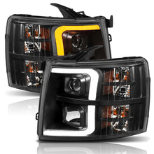 Load image into Gallery viewer, ANZO 07-13 Chevrolet Silverado 1500 Plank Style Projector Headlights Black w/ Amber 111410
