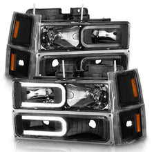 Load image into Gallery viewer, ANZO 88-98 Chevrolet C1500 Crystal Headlights w/ Light Bar Black Housing w/ Signal Side Markers 8Pcs 111528