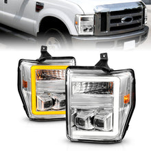 Load image into Gallery viewer, ANZO 08-10 Ford F-250 - F-550 Super Duty Projector Headlights w/ Light Bar Switchback Chrome Housing 111587