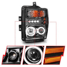 Load image into Gallery viewer, Anzo 2008-2010 Ford F-250 Projector Headlights w/ Halo Black (CCFL)