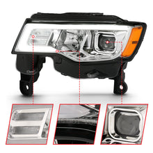 Load image into Gallery viewer, ANZO 2017-2018 Jeep Grand Cherokee Projector Headlights w/ Plank Style Switchback - Chrome w/ Amber 111419