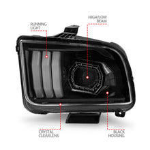 Load image into Gallery viewer, ANZO 05-09 Ford Mustang (w/Factory Halogen HL Only) Projector Headlights w/Light Bar Black Housing 121566