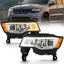 Load image into Gallery viewer, ANZO 2017-2018 Jeep Grand Cherokee Projector Headlights w/ Plank Style Switchback - Chrome w/ Amber 111419