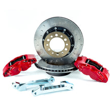 Load image into Gallery viewer, Alcon 07+ Jeep JK w/ 6x5.5in Hub 357x32mm Rotor 4-Piston Red Calipers Front Brake Upgrade Kit BKF5459AX14
