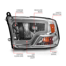 Load image into Gallery viewer, ANZO 2009-2018 Dodge Ram 1500/ 2500/ 3500 Crystal Headlights w/ Light Bar Chrome Housing 111516