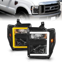 Load image into Gallery viewer, ANZO 08-10 Ford F-250 - F-550 Super Duty Projector Headlights w/ Light Bar Switchback Black Housing 111586