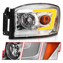 Load image into Gallery viewer, Anzo 06-09 Dodge RAM 1500/2500/3500 Headlights Chrome Housing/Clear Lens (w/Switchback Light Bars) 111527