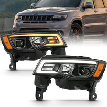 Load image into Gallery viewer, ANZO 2017-2018 Jeep Grand Cherokee Projector Headlights w/ Plank Style Switchback - Black w/ Amber 111418