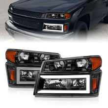 Load image into Gallery viewer, ANZO 04-12 GM Colorado/Canyon/I-Series Crystal Headlights - w/ Light Bar Black Housing 4pcs 111558