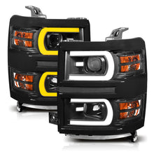 Load image into Gallery viewer, ANZO 14-15 Chevrolet Silverado 1500 Projector Headlights w/ Plank Style Switchback Black w/ Amber 111412