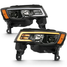 Load image into Gallery viewer, ANZO 2017-2018 Jeep Grand Cherokee Projector Headlights w/ Plank Style Switchback - Black w/ Amber 111418