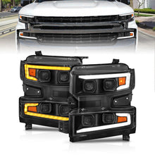 Load image into Gallery viewer, ANZO 19-22 Chevrolet Silverado 1500 LED Proj HL w/Lgt Bar SwBk Seq. Blk w/In. Light - Driver Side ON 111566-L