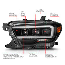 Load image into Gallery viewer, ANZO 16-22 Toyota Tacoma SR/SR5 ONLY Full LED Proj Headlights w/Light Bar Seq. Blk w/Initiation Lgt 111562
