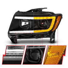 Load image into Gallery viewer, ANZO 11-13 Jeep Grand Cherokee (Factory Halogen Only) Projector Headlights w/Light Bar Swtchbk Black 111568