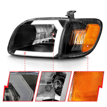 Load image into Gallery viewer, ANZO 00-04 Toyota Tundra (Fits Reg/Acc Cab Only) Crystal Headlights w/Light Bar Black w/Corner Light 111579