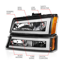 Load image into Gallery viewer, ANZO 2003-2006 Chevrolet Silverado 1500 Crystal Headlights w/ Light Bar Black Housing 111501