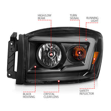 Load image into Gallery viewer, Anzo 06-09 Dodge RAM 1500/2500/3500 Headlights Black Housing/Clear Lens (w/ Light Bars) 111524