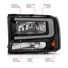 Load image into Gallery viewer, ANZO 99-04 Ford F250/F350/F450/Excursion (excl. 99) Crystal Headlights - w/ Light Bar Black Housing 111549
