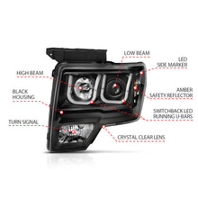 Load image into Gallery viewer, Anzo Ford F-150 09-14 Projector Switchback Headlights U-Bar Black W/ Amber