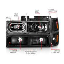 Load image into Gallery viewer, ANZO 88-98 Chevrolet C1500 Crystal Headlights Black Housing w/ Signal and Side Marker Lights 111507