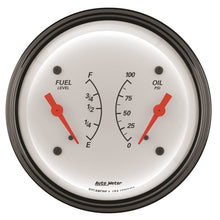 Load image into Gallery viewer, AutoMeter Gauge Dual Fuel &amp; Oilp 3-3/8in. 0 Ohm(e) to 90 Ohm(f)&amp; 100PSI Elec Arctic White 1324