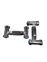 Load image into Gallery viewer, NNR Front Upper Camber Arms Nissan 300ZX / R32GTR Polished Silver with Blue Bushing Ends