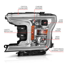 Load image into Gallery viewer, ANZO 2018-2020 Ford F-150 Projector Headlight w/Plank Style Switchback Chrome Housing 111510