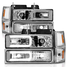 Load image into Gallery viewer, ANZO 88-98 Chevrolet C1500 Crystal Headlights w/Light Bar Chrome Housing w/ Signal Side Markers 8Pcs 111529