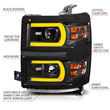 Load image into Gallery viewer, ANZO 14-15 Chevrolet Silverado 1500 Projector Headlights w/ Plank Style Switchback Black w/ Amber 111412