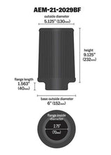 Load image into Gallery viewer, AEM Induction AEM Dryflow Conical Air Filter 2.75in Flange ID / 6in Base OD / 5.125in Top OD / 9.125in Height 21-2029BF