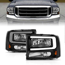 Load image into Gallery viewer, ANZO 99-04 Ford F250/F350/F450/Excursion (excl. 99) Crystal Headlights - w/ Light Bar Black Housing 111549