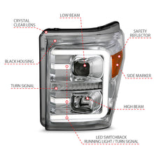 Load image into Gallery viewer, ANZO 11-16 Ford F-250/F-350/F-450 Projector Headlights w/ Plank Style Switchback Chrome w/Amber 111407