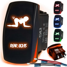 Load image into Gallery viewer, Waterproof Funny Rocker Switch 12v ON/Off, LED Backlit with Etched Design w/Toggle Switch 12v - UTV, Auto, Boat 20A Variation