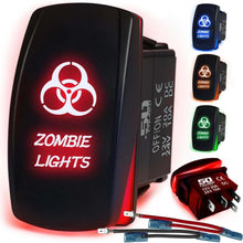 Load image into Gallery viewer, Waterproof Rocker Switch 12v ON/Off, LED Backlit with Etched Design w/Toggle Switch 12v - UTV, Auto, Boat 20A Variation