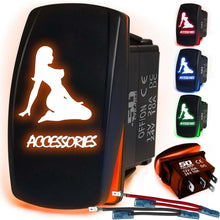 Load image into Gallery viewer, Waterproof Funny Rocker Switch 12v ON/Off, LED Backlit with Etched Design w/Toggle Switch 12v - UTV, Auto, Boat 20A Variation