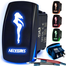 Load image into Gallery viewer, Waterproof Funny Rocker Switch 12v ON/Off, LED Backlit with Etched Design w/Toggle Switch 12v - UTV, Auto, Boat 20A Variation