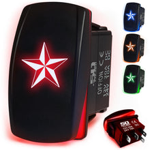 Load image into Gallery viewer, Waterproof Rocker Switch 12v ON/Off, LED Backlit with Etched Design w/Toggle Switch 12v - UTV, Auto, Boat 20A Variation